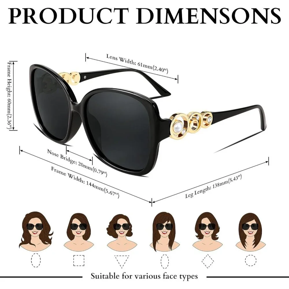Womens Fashion Sunglasses Square Frame With Pearl Sparkling Eyes Protection